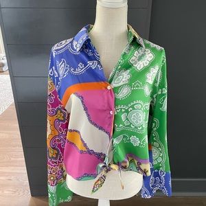Zara Tied Patchwork shirt sz XL